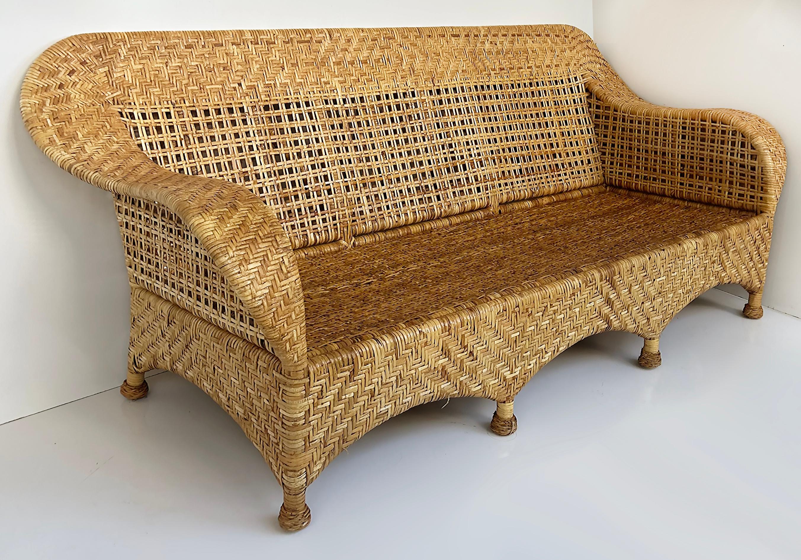 American Vintage McGuire San Francisco Woven Rattan Sofa for Baker Furniture 