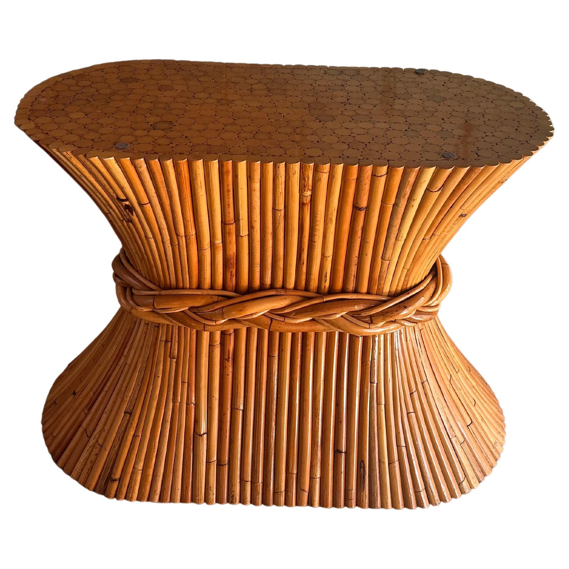 Table de salle à manger Vintage ByOMS " Sheaf of Wheat " en bambou et verre