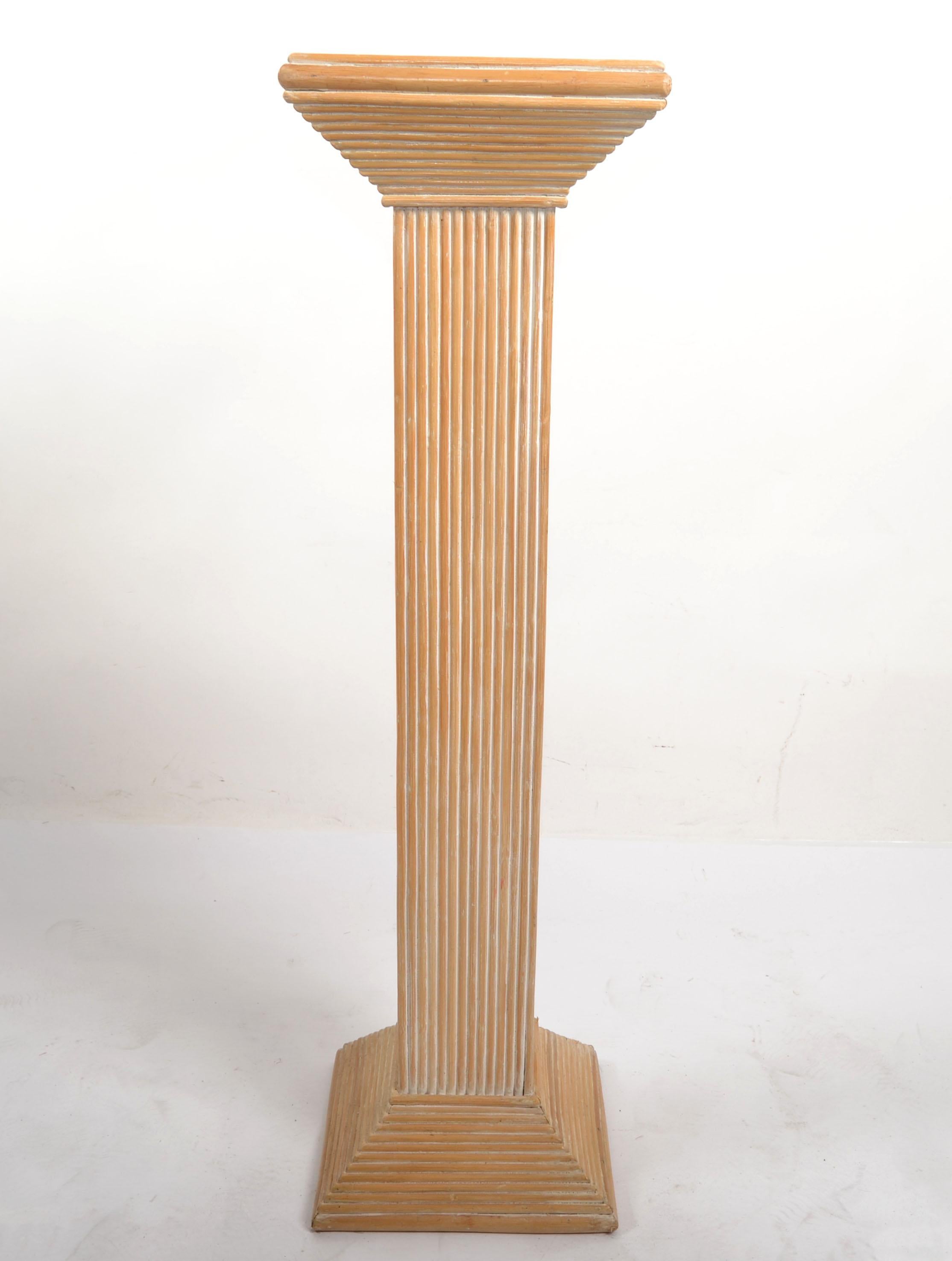 Vintage McGuire Style Bohemian Chic Pencil Reed Pedestal Column Mediterranean  For Sale 6