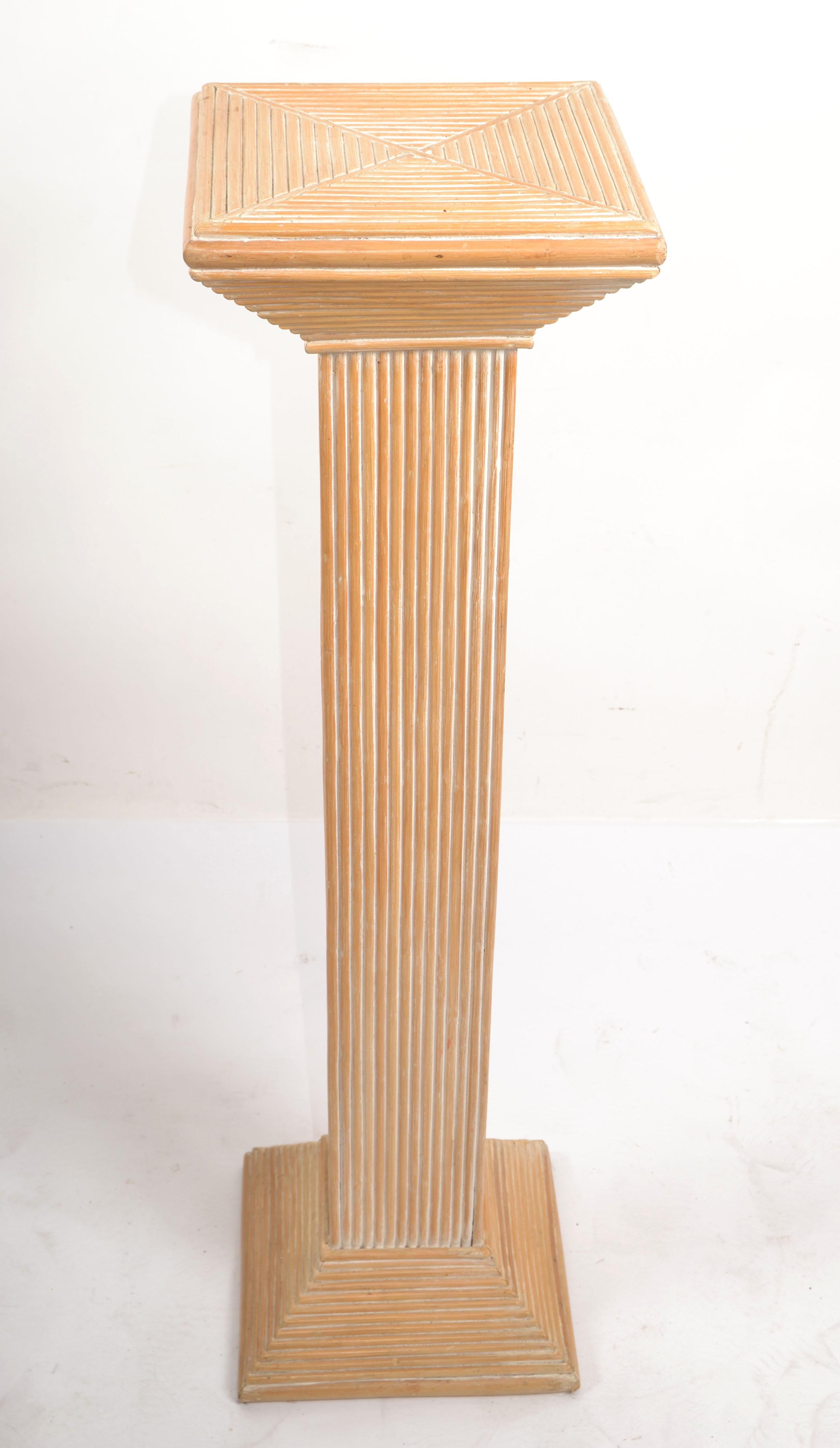 Organic Modern Vintage McGuire Style Bohemian Chic Pencil Reed Pedestal Column Mediterranean  For Sale