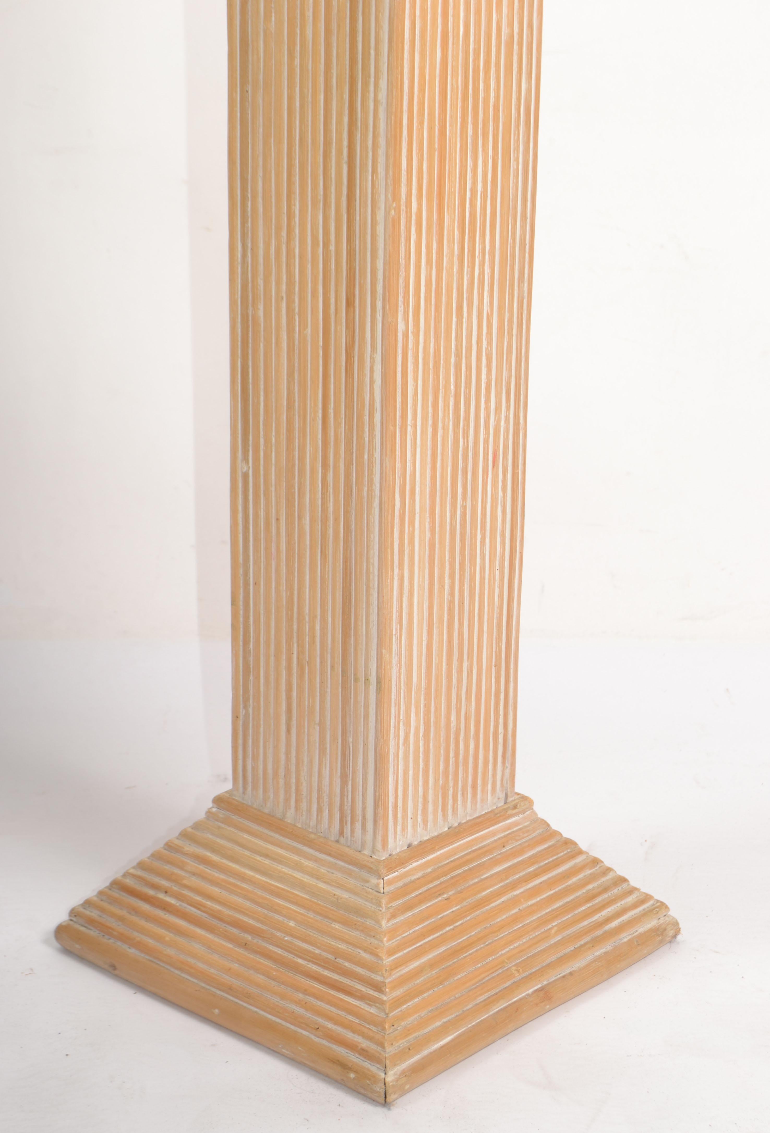 20th Century Vintage McGuire Style Bohemian Chic Pencil Reed Pedestal Column Mediterranean  For Sale