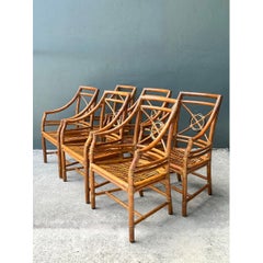 Vintage McGuire Target Back Rattan Dining Chairs - Set Of 6