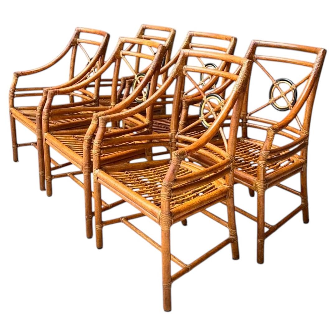 Vintage McGuire Target Back Rattan Dining Chairs - Set Of 6
