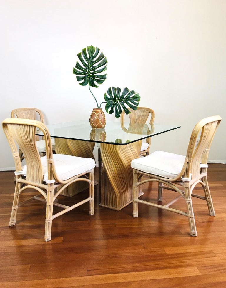 Vintage McGuire Twisted Rattan Organic Modern Pedestal Dining Table For Sale 6