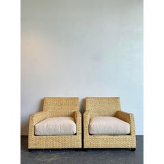 Vintage McGuire Woven Rattan Lounge Chairs - A Pair