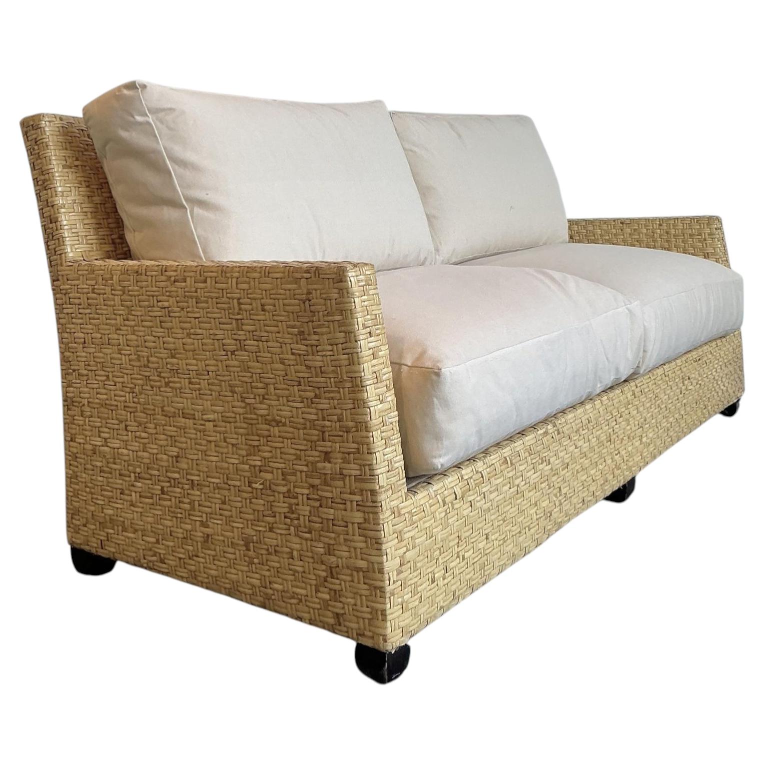 Vintage McGuire Woven Rattan Sofa For Sale