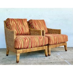 Vintage McGuire Woven Rattan “St Germaine” Lounge Chairs - A Pair