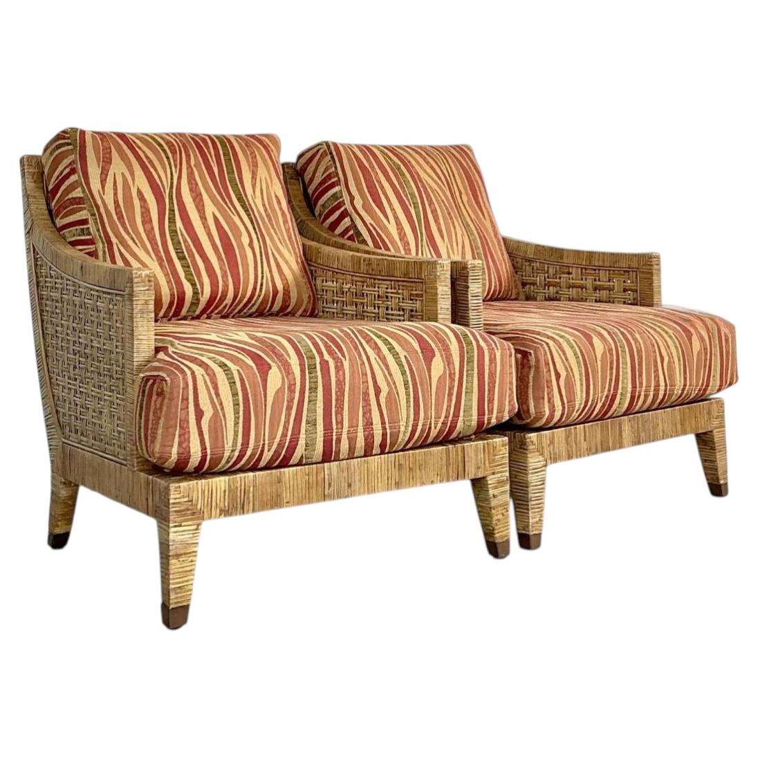 Vintage McGuire Woven Rattan “St Germaine” Lounge Chairs - A Pair