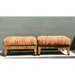 Vintage McGuire Wrapped Rattan Ottomans - A Pair