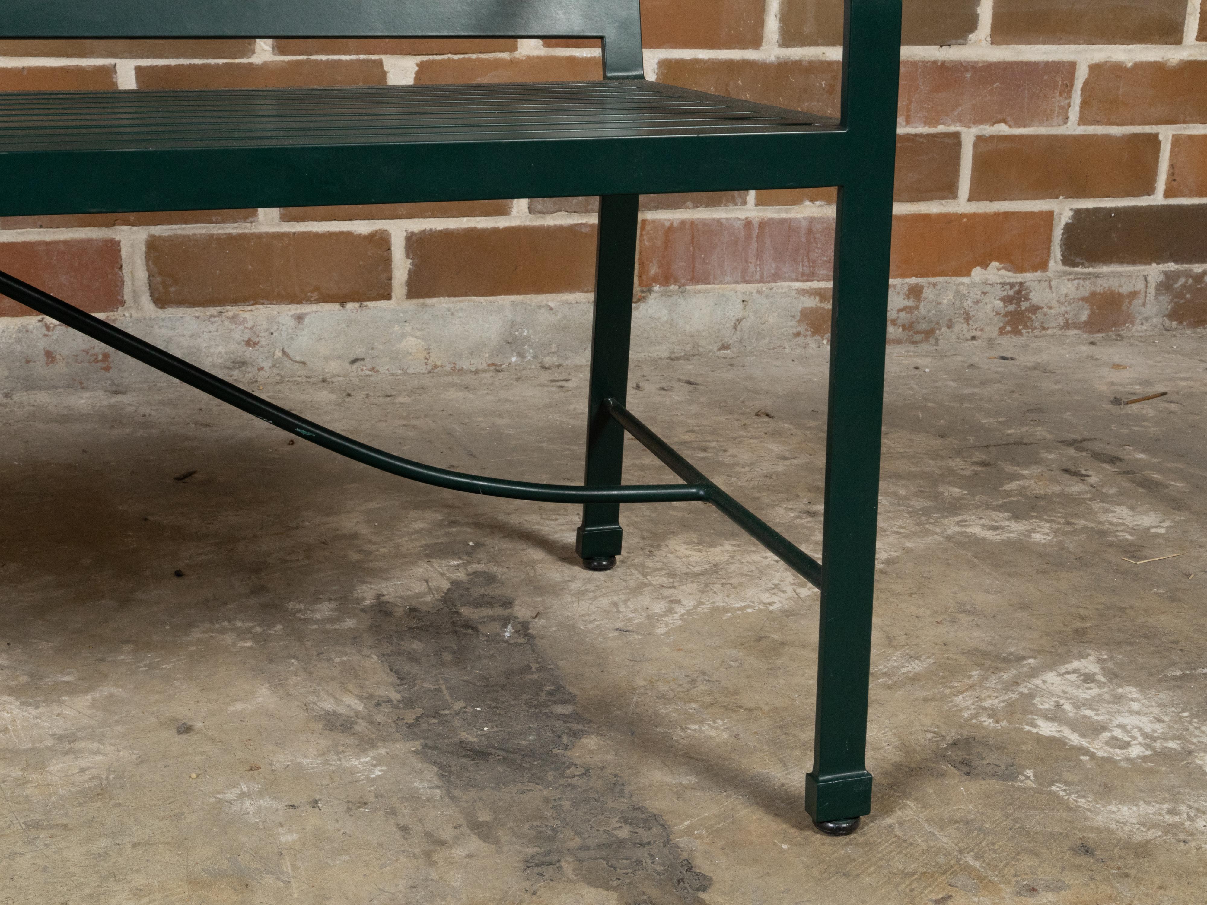 Vintage McKinnon and Harris Dark Green Aluminum Garden Bench with Arched Back 4