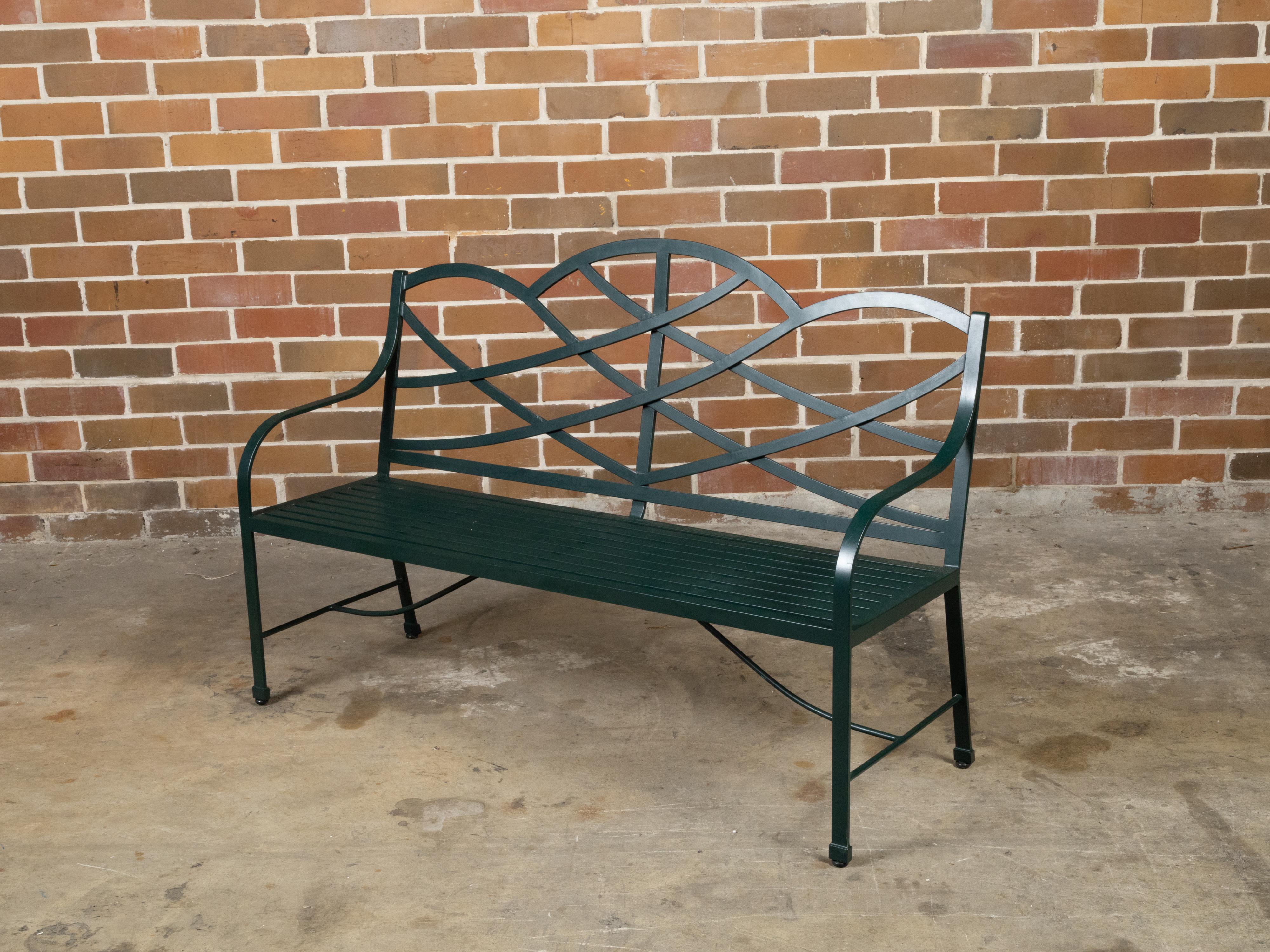 American Vintage McKinnon and Harris Dark Green Aluminum Garden Bench with Arched Back