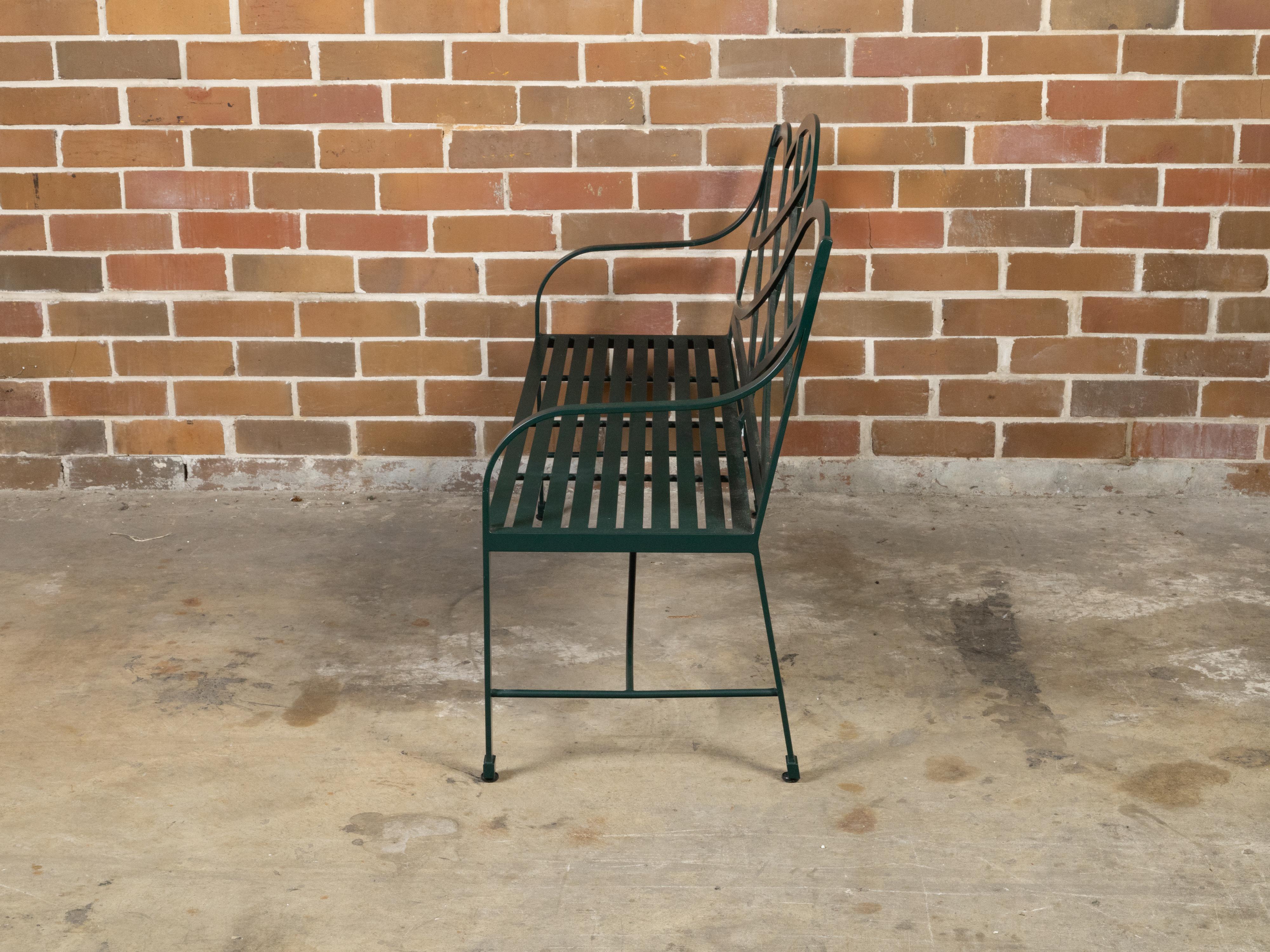 Painted Vintage McKinnon and Harris Dark Green Aluminum Garden Bench with Arched Back