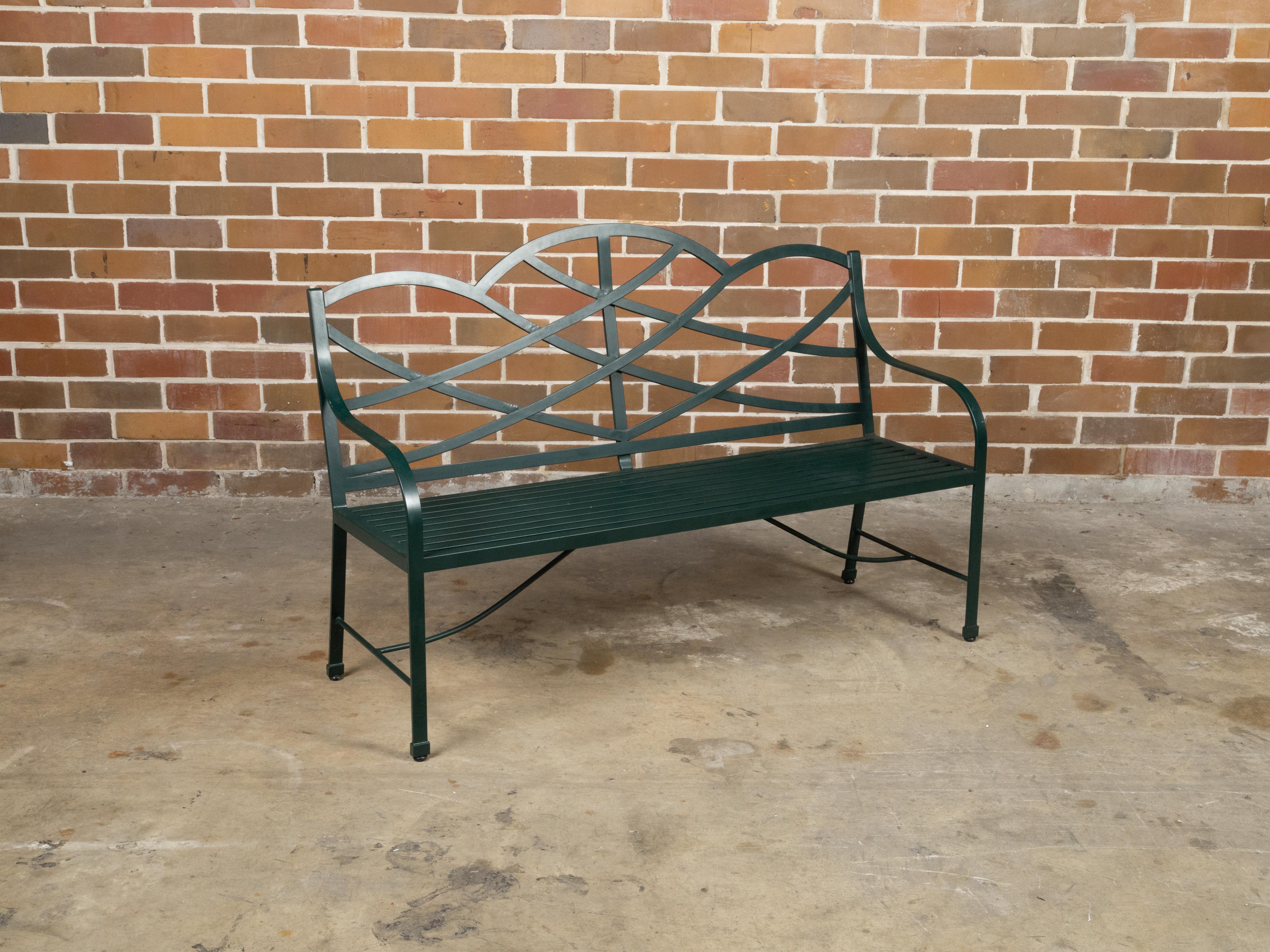Vintage McKinnon and Harris Dark Green Aluminum Garden Bench with Arched Back 1