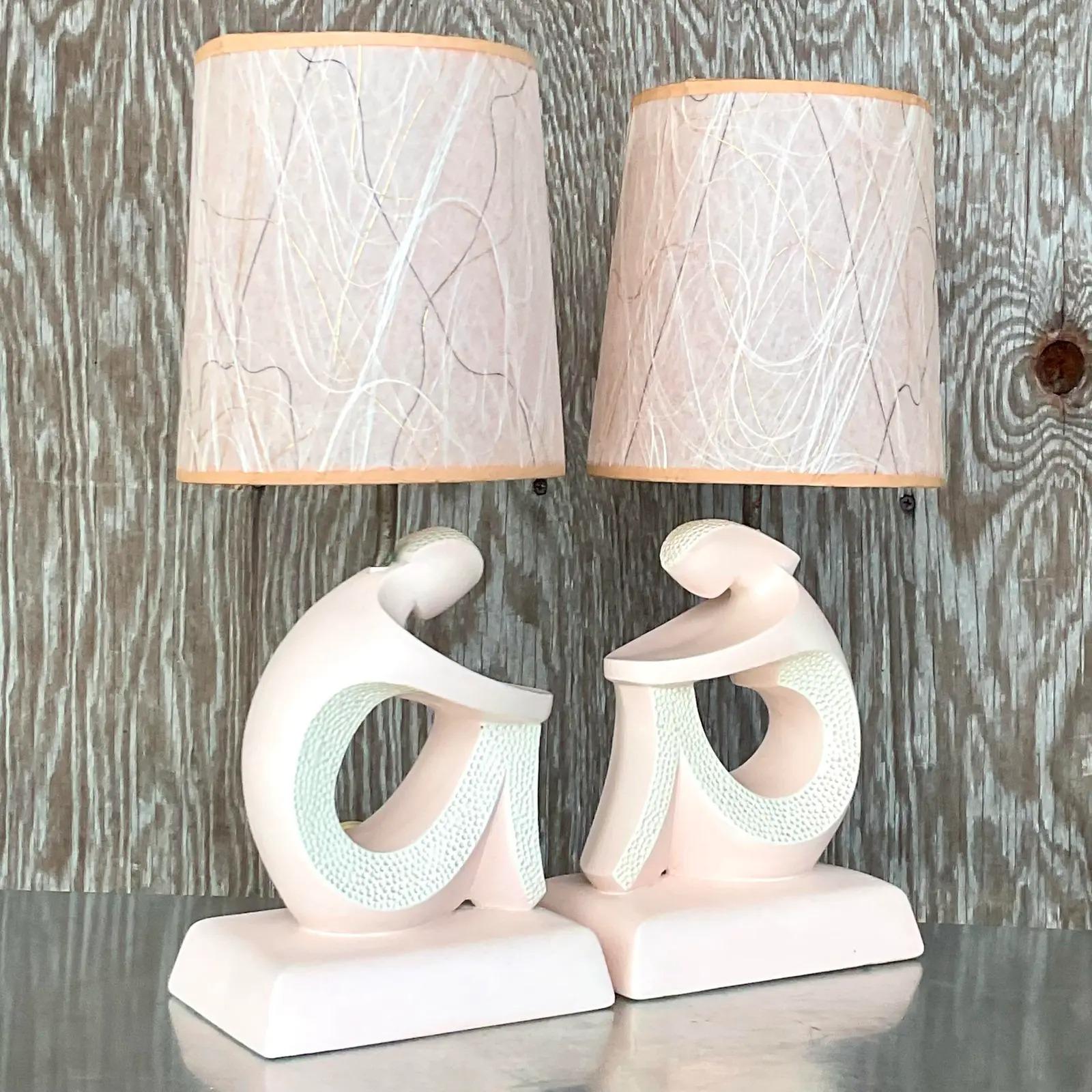 Fantastic pair of vintage 1950s MCM table lamps. Made by the iconic Frederick Weinberg. Acquired from a Palm Beach estate.