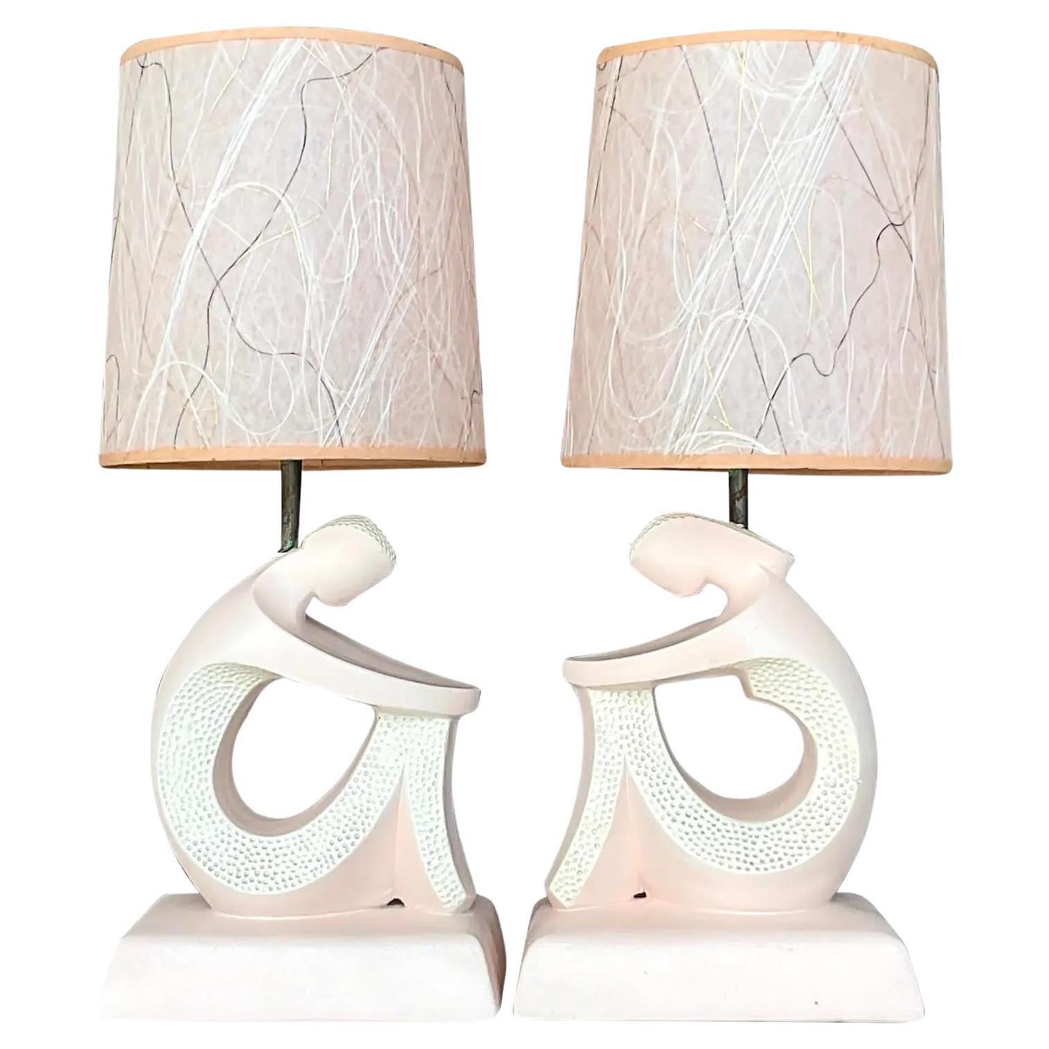 Lampade con figure scultoree di Frederick Weinberg, vintage MCM anni '50 - una coppia