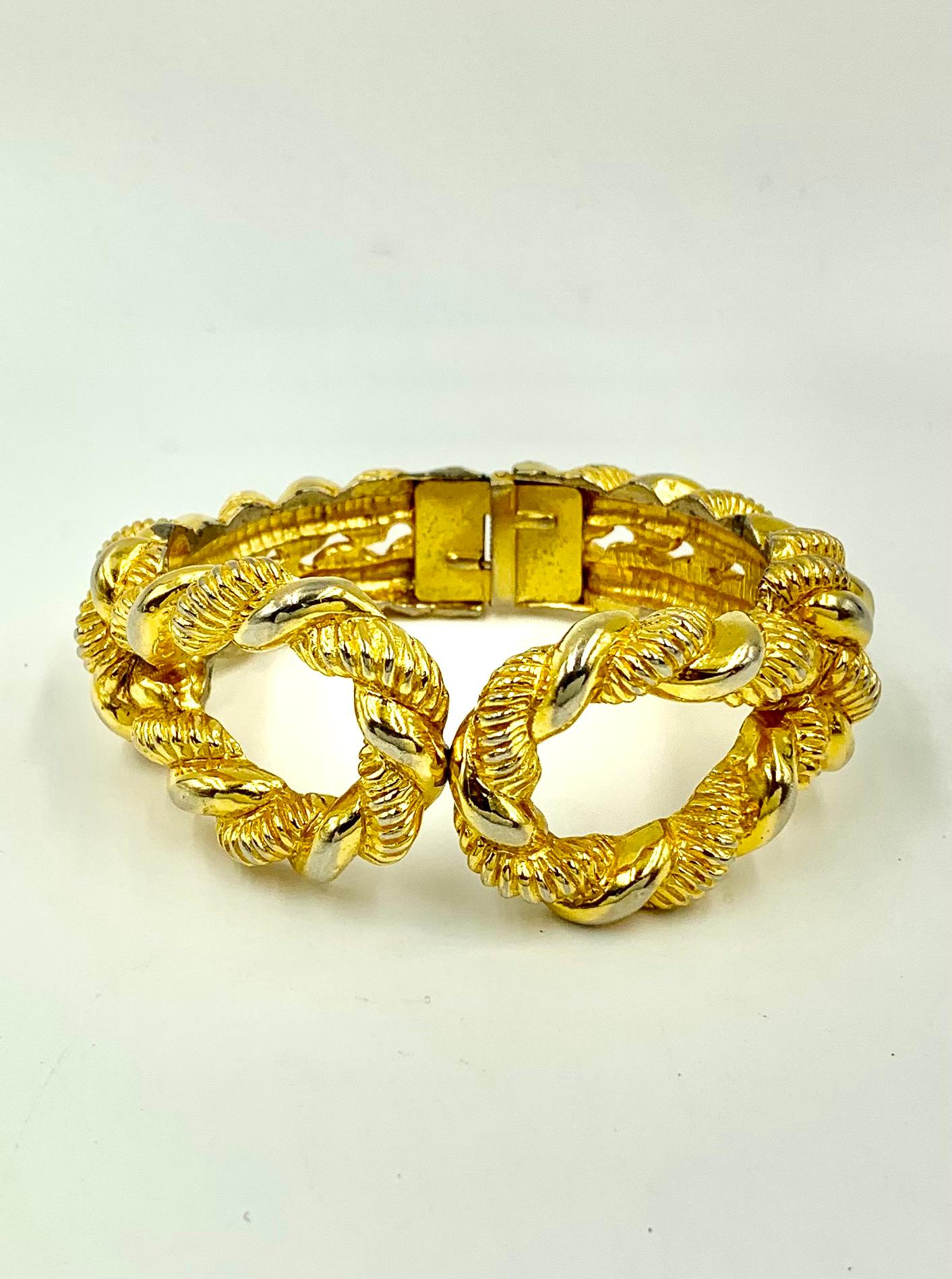 Bold, large vintage KJL nautical knot rope twist cuff bracelet. 
Spring opening
Signed KJL
From the collection of an East Hampton socialite, daughter of a former Ambassador to the US
Great condition, wear commensurate with age
Interior diameter