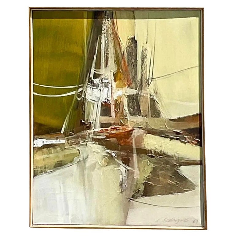 Vintage MCM 1969 Abstract Original Oil Painting Signed For Sale at 1stDibs