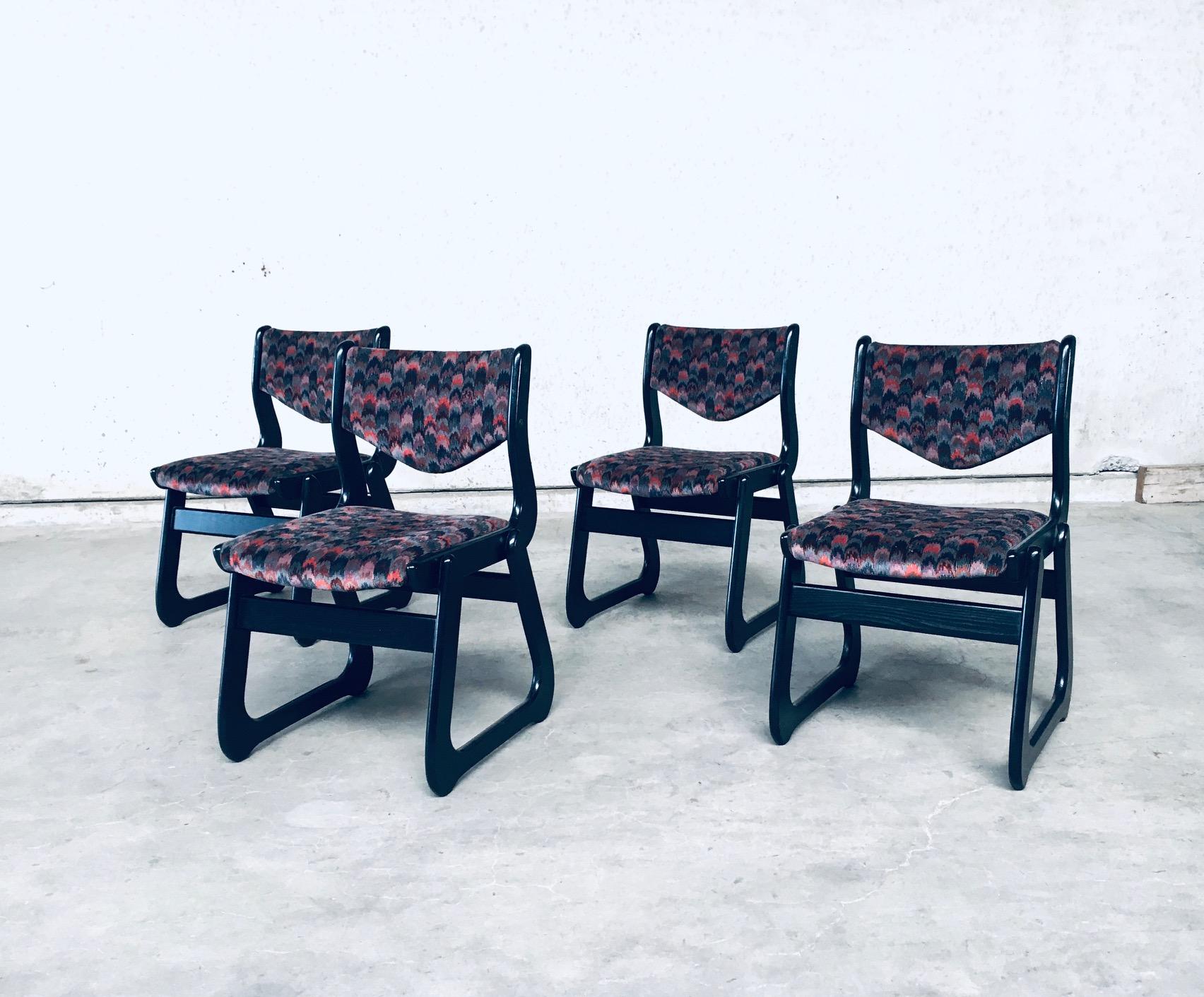 Mid-Century Modern Vintage MCM 1970's Set of 4 Black Stained Wood Dining Chairs For Sale