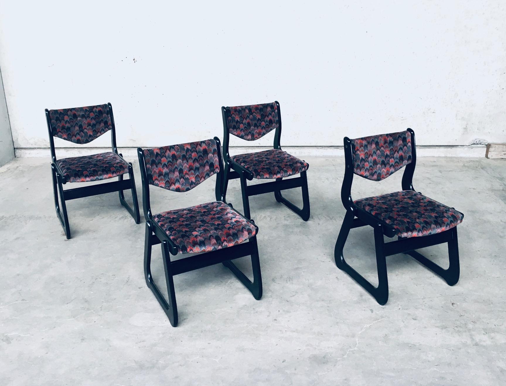 European Vintage MCM 1970's Set of 4 Black Stained Wood Dining Chairs For Sale