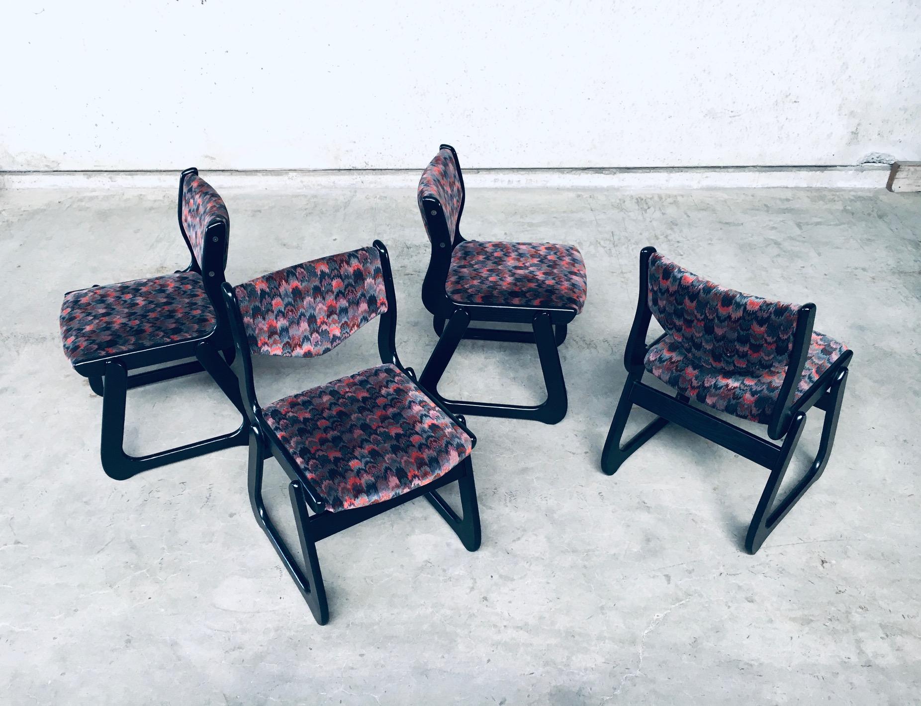 Late 20th Century Vintage MCM 1970's Set of 4 Black Stained Wood Dining Chairs For Sale