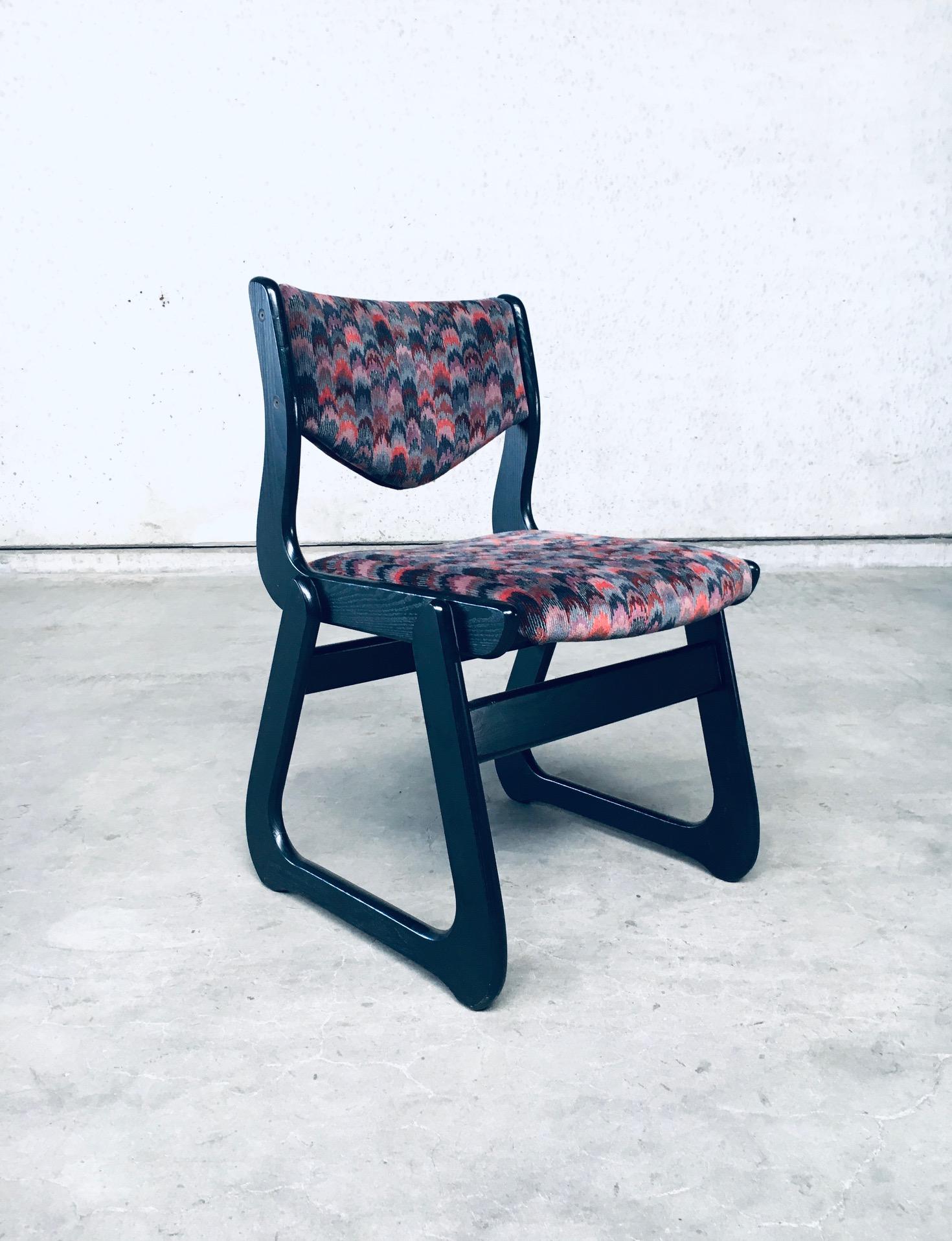 Fabric Vintage MCM 1970's Set of 4 Black Stained Wood Dining Chairs For Sale
