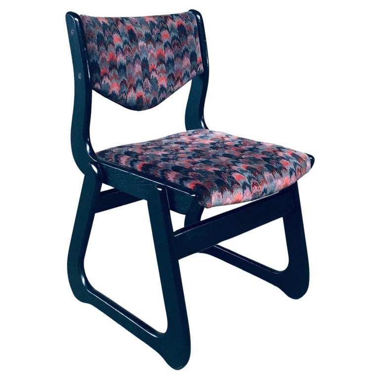 Vintage MCM 1970's Set of 4 Black Stained Wood Dining Chairs For Sale