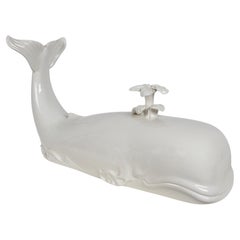 Vintage MCM 22" Off White Glazed Ceramic " Sperm Whale " or Moby Dick Sculpture
