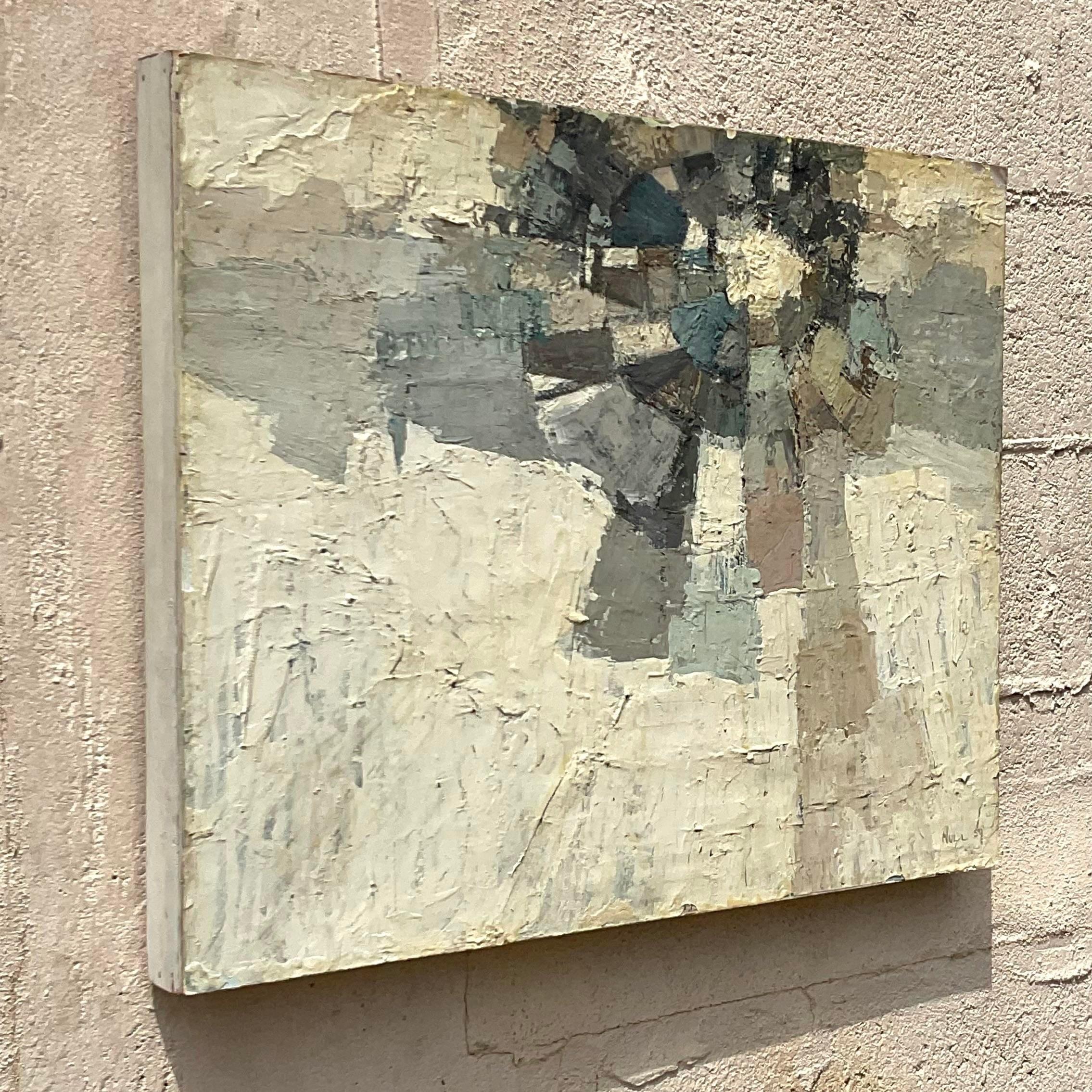Vintage MCM Abstract 1959 Signed Original Oil on Canvas at 1stDibs