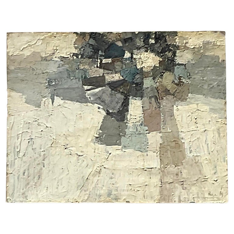 Vintage MCM Abstract 1959 Signed Original Oil on Canvas For Sale at 1stDibs