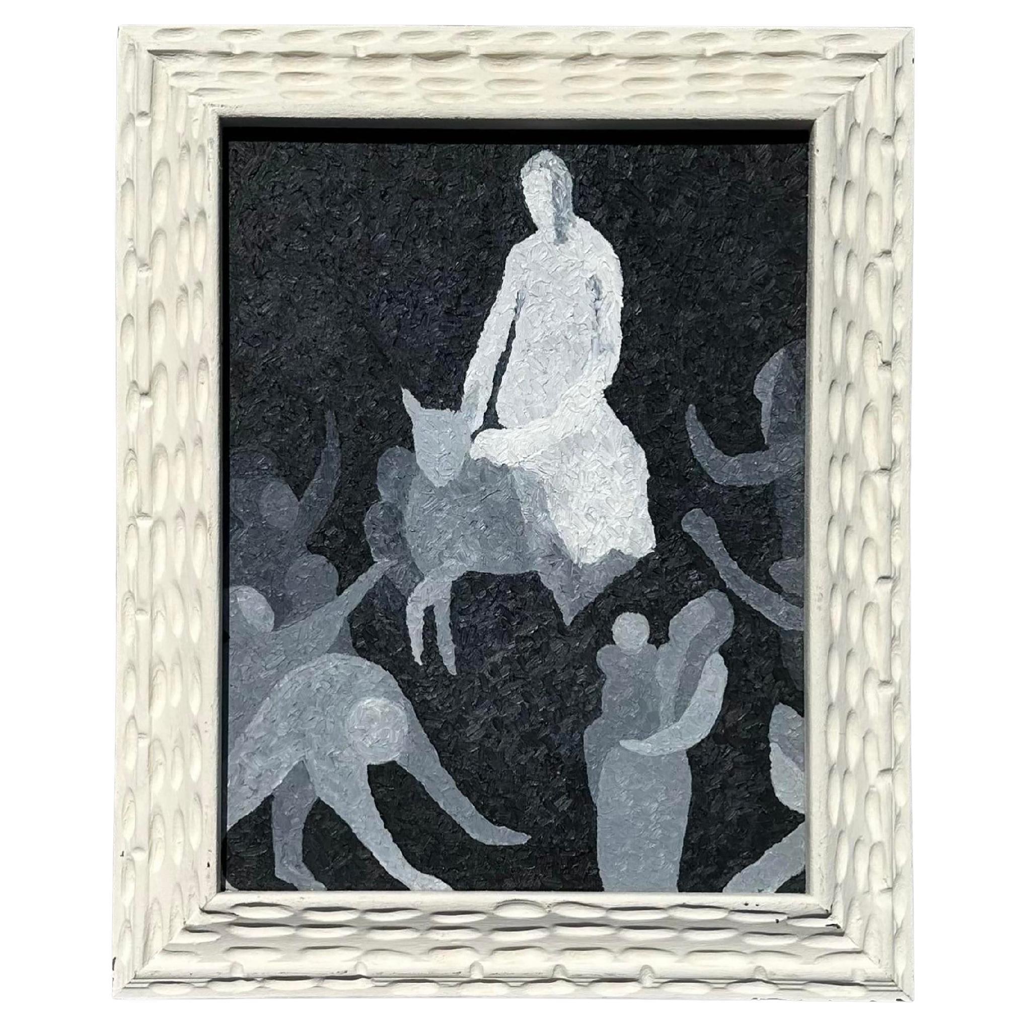 Vintage MCM Figural Abstracto Original Óleo sobre tabla