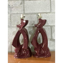 Vintage MCM Abstract Glazed Ceramic Lamps - A Pair