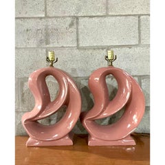 Vintage MCM Abstract Glazed Ceramic Lamps - A Pair