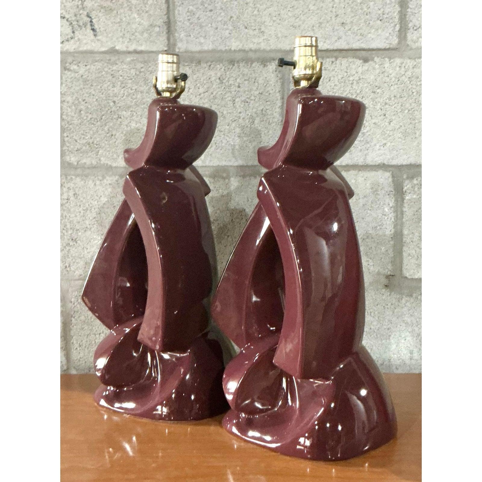 Lámparas Vintage MCM de cerámica esmaltada abstracta - Pareja en Bueno estado para la venta en West Palm Beach, FL
