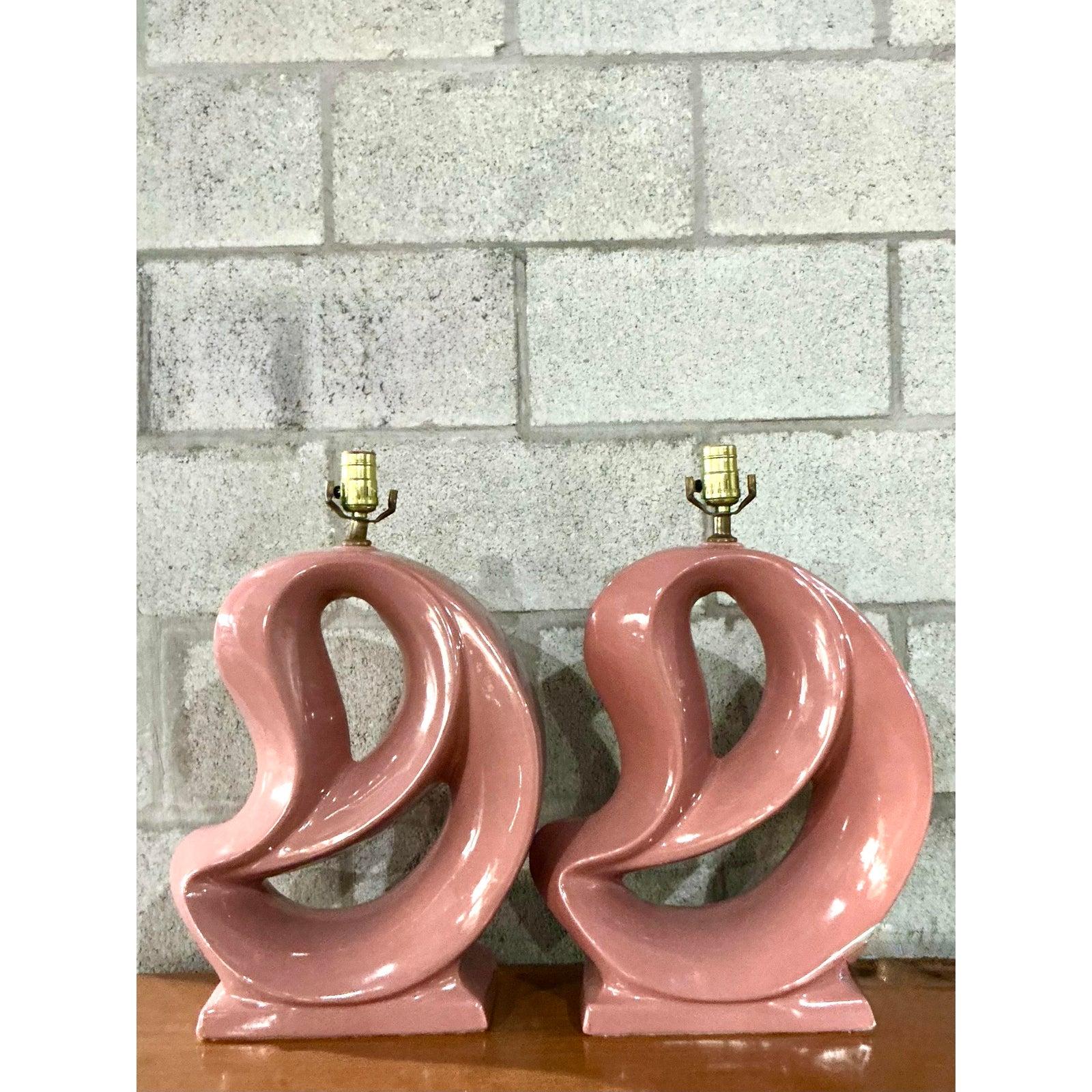 Paire de lampes vintage en céramique émaillée abstraite MCM en vente 1