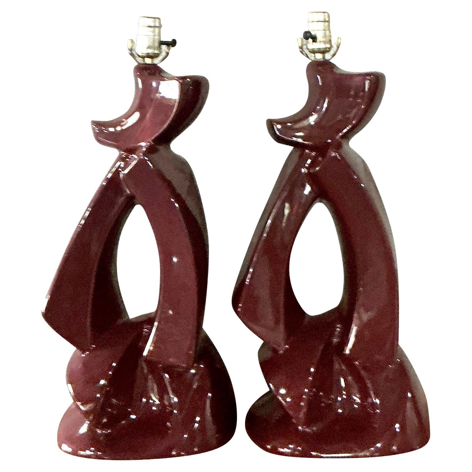 Paire de lampes vintage en céramique émaillée abstraite MCM