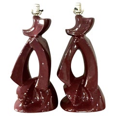 Vintage MCM Abstract Glazed Ceramic Lamps - A Pair