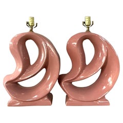 Vintage MCM Abstract Glazed Ceramic Lamps - A Pair
