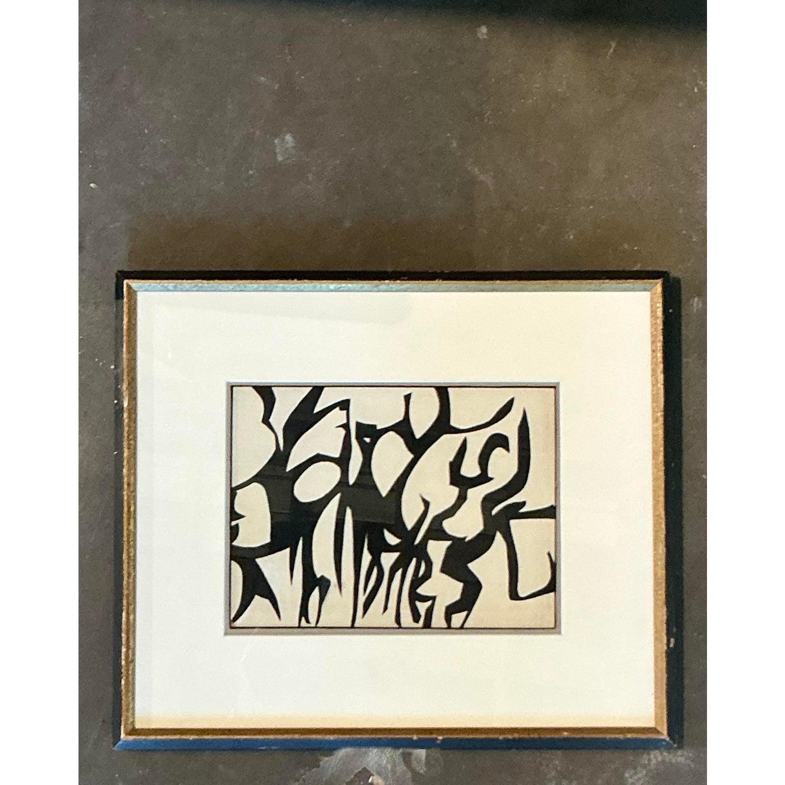 Vintage MCM Abstrakte Tinte auf Papier (Moderne der Mitte des Jahrhunderts) im Angebot