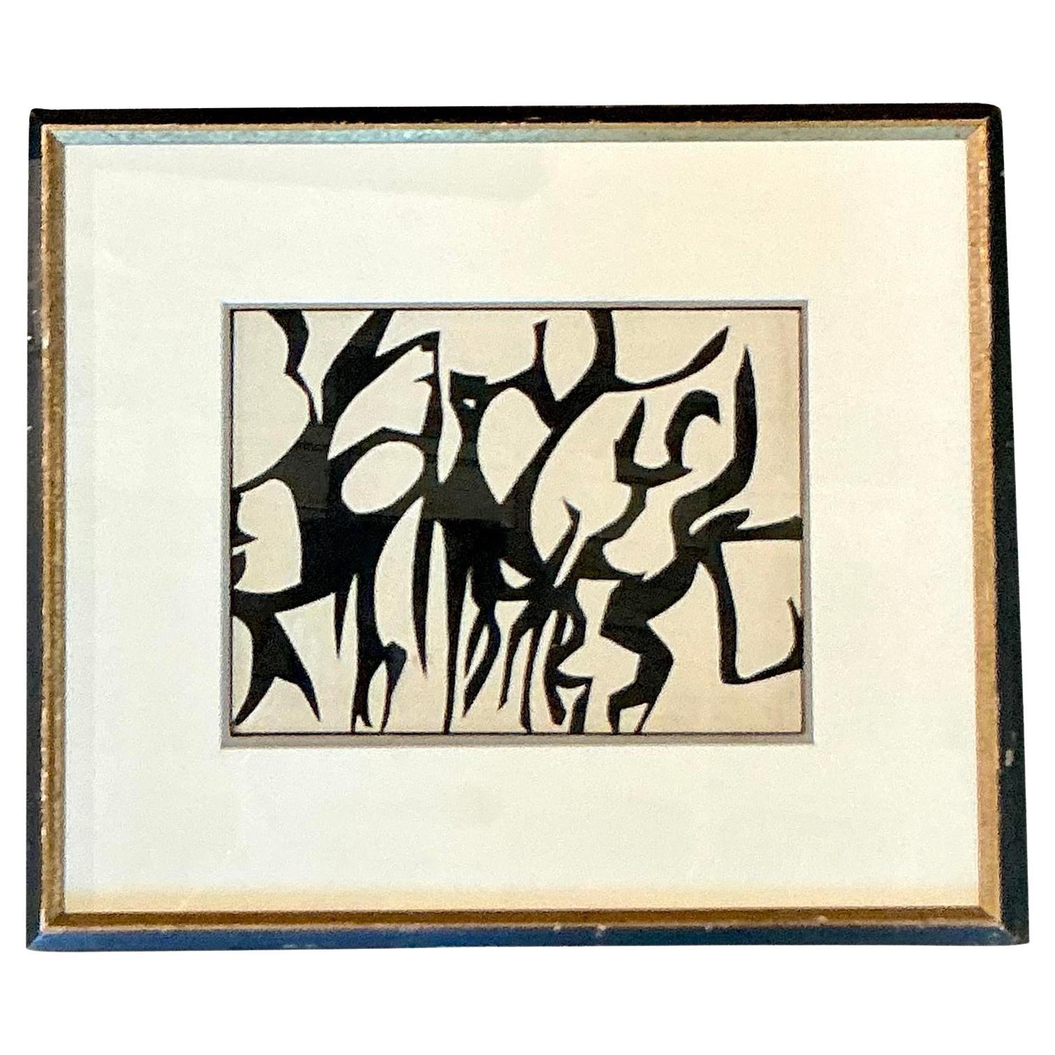 Vintage MCM Abstract Encre sur papier