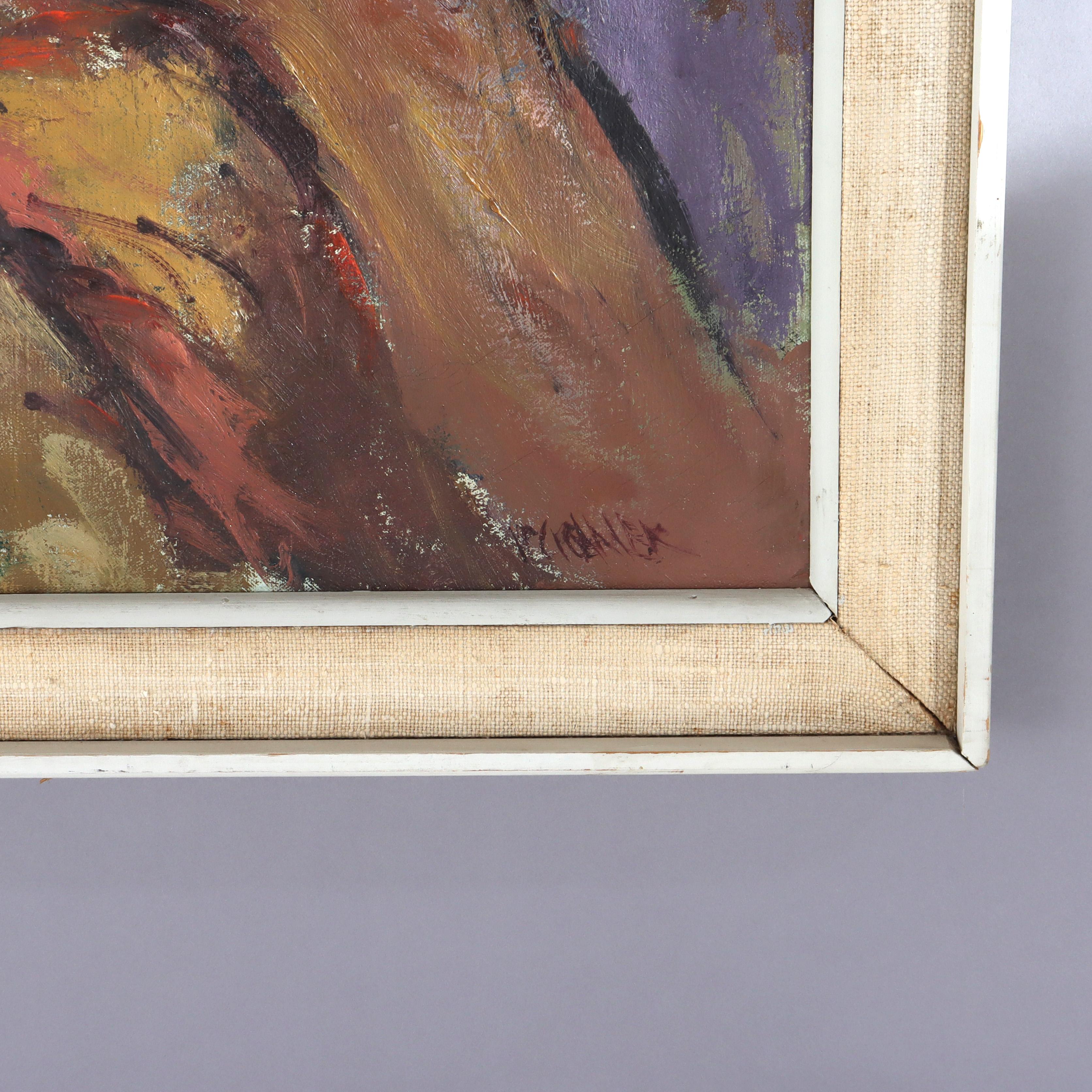 Vintage MCM abstrakte Öl auf Leinwand Gemälde einer nackten Frau signiert c1960 im Zustand „Gut“ im Angebot in Big Flats, NY