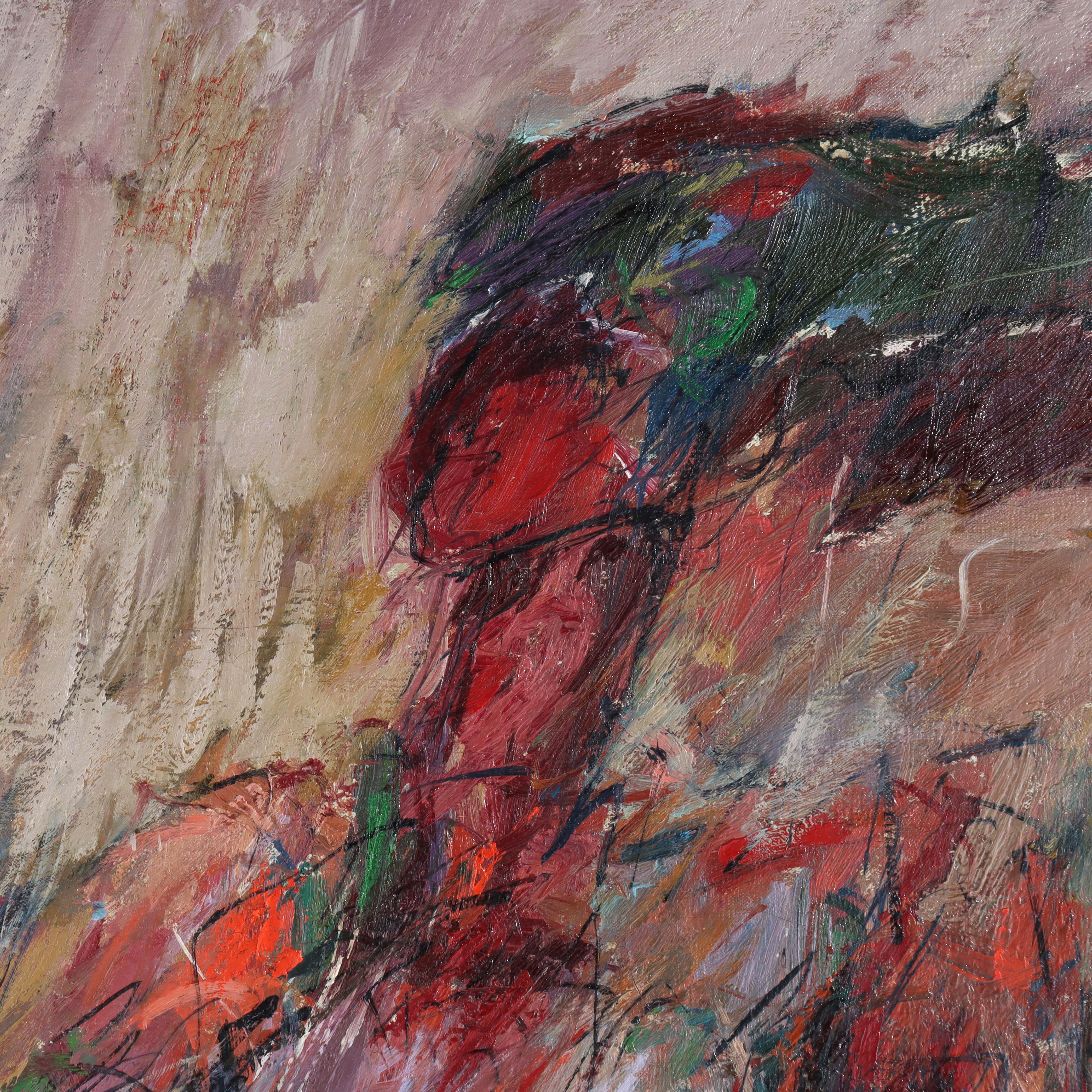 Vintage MCM abstrakte Öl auf Leinwand Gemälde einer nackten Frau signiert c1960 im Angebot 1