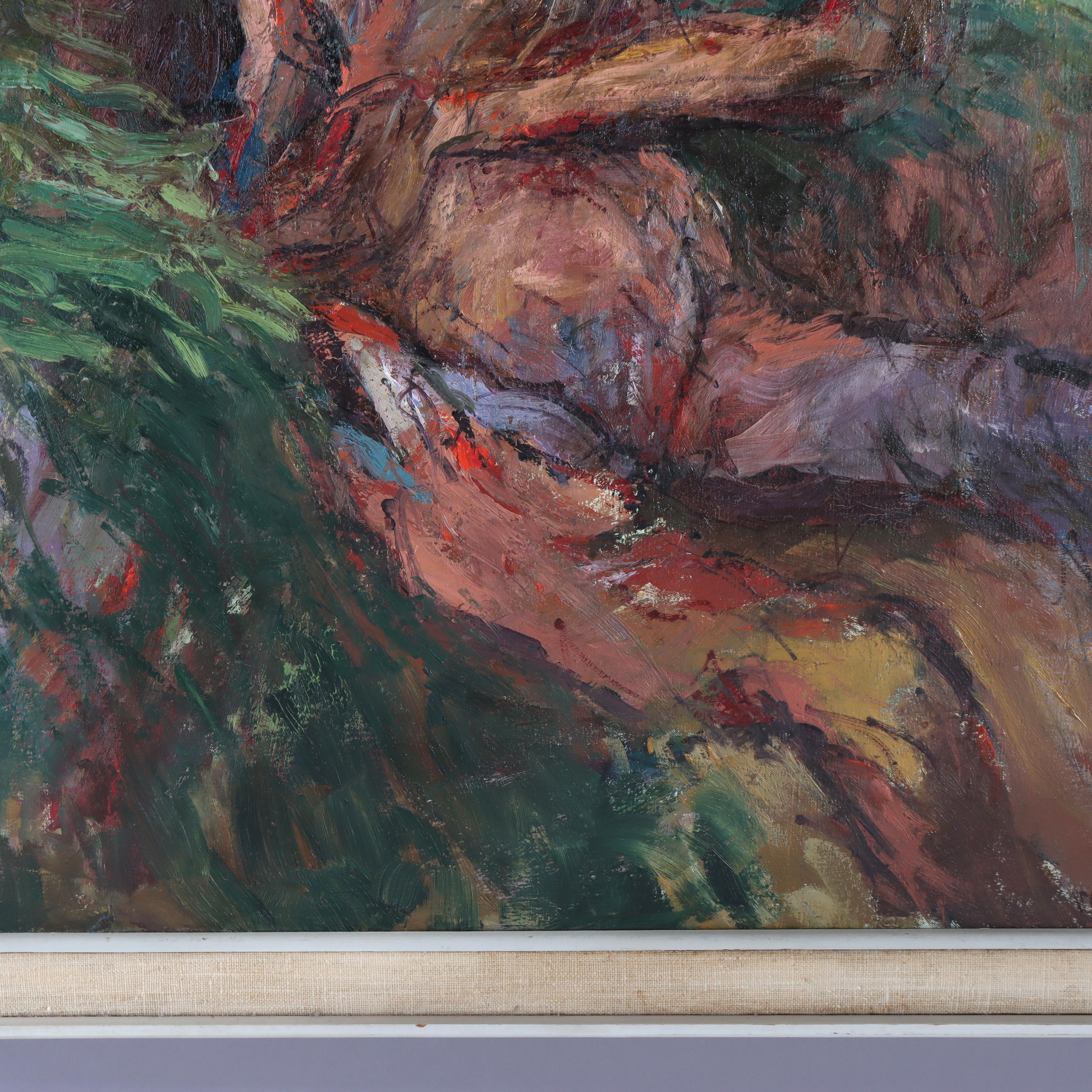 Vintage MCM abstrakte Öl auf Leinwand Gemälde einer nackten Frau signiert c1960 im Angebot 2