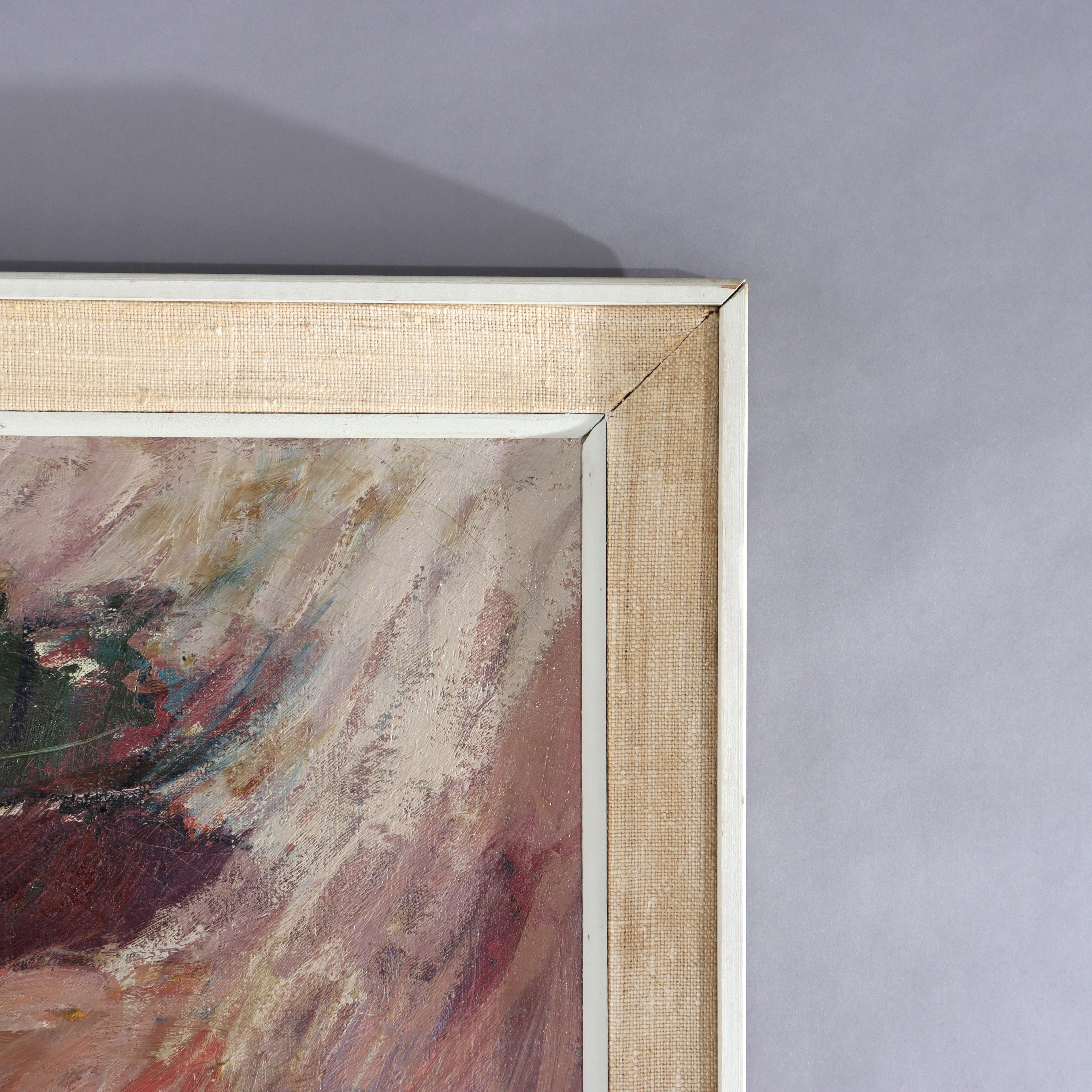 Vintage MCM abstrakte Öl auf Leinwand Gemälde einer nackten Frau signiert c1960 im Angebot 4