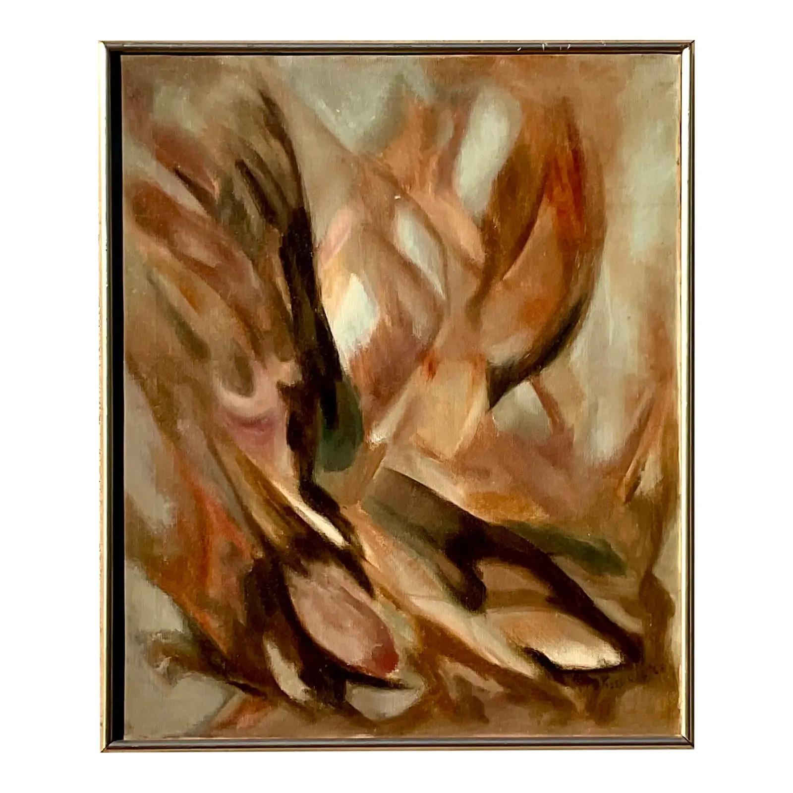 North American Vintage Mcm Abstract Original Oil Painting For Sale
