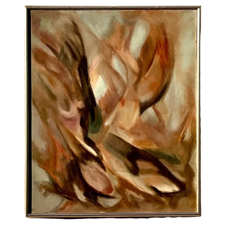 Vintage Mcm Abstract Original Oil Painting For Sale at 1stDibs