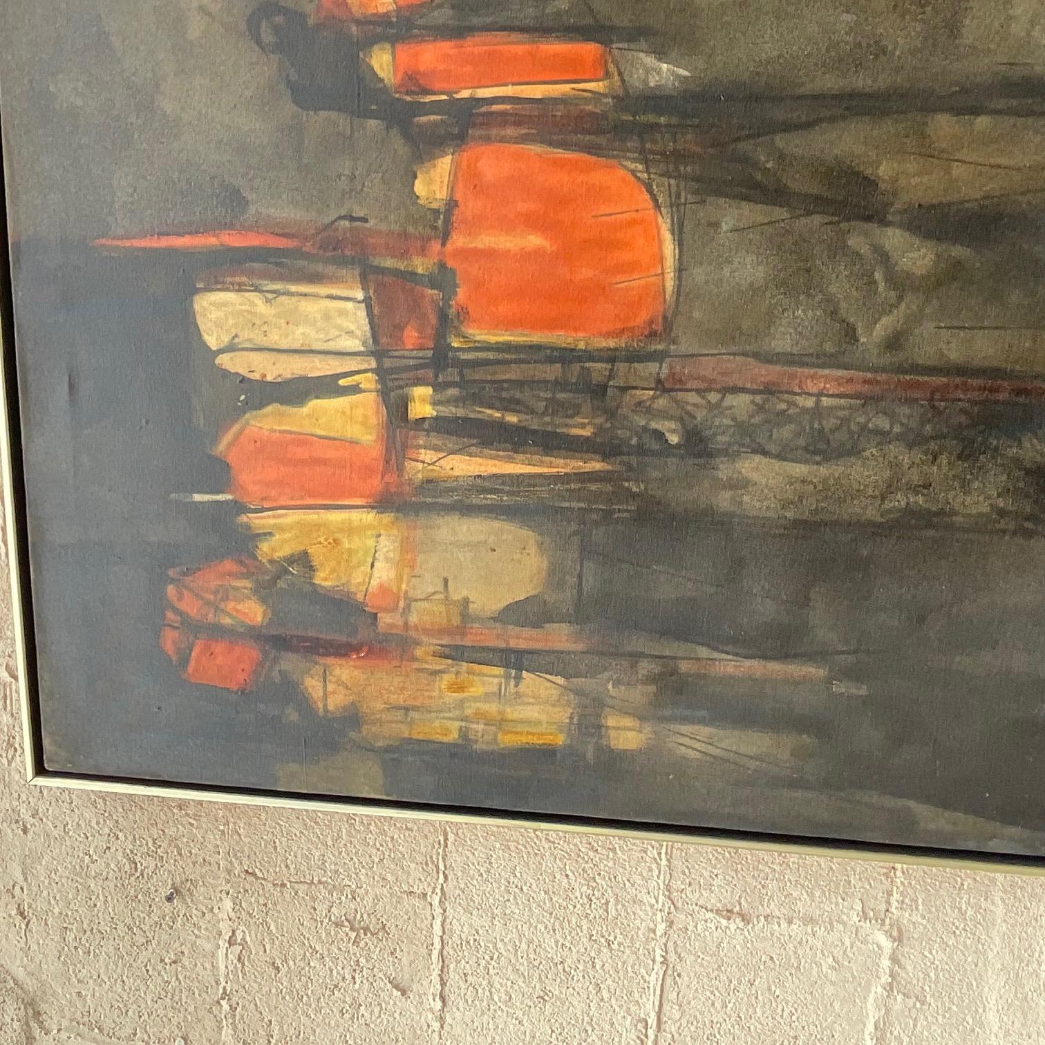 Vintage MCM Abstract Original Oil Painting on Canvas 5
