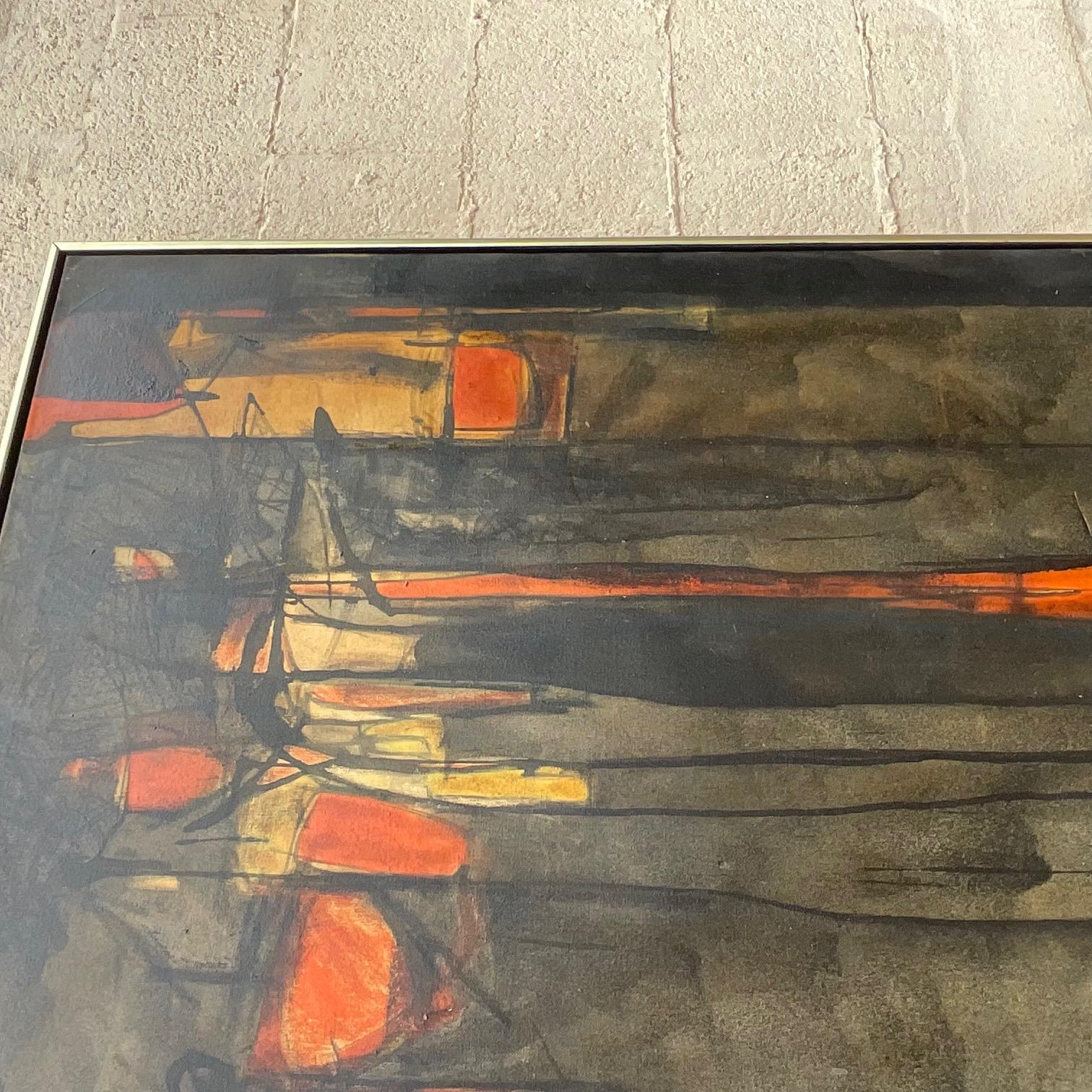 Vintage MCM Abstract Original Oil Painting on Canvas For Sale 3