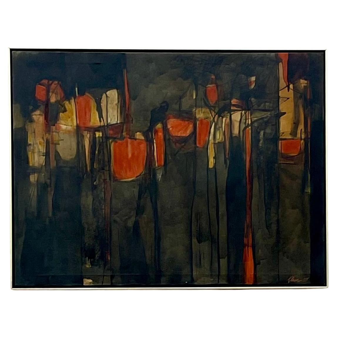 Vintage MCM Abstract Original Oil Painting on Canvas For Sale
