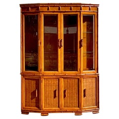 Vintage MCM American of Martinsville Angled Faux Bamboo China Cabinet
