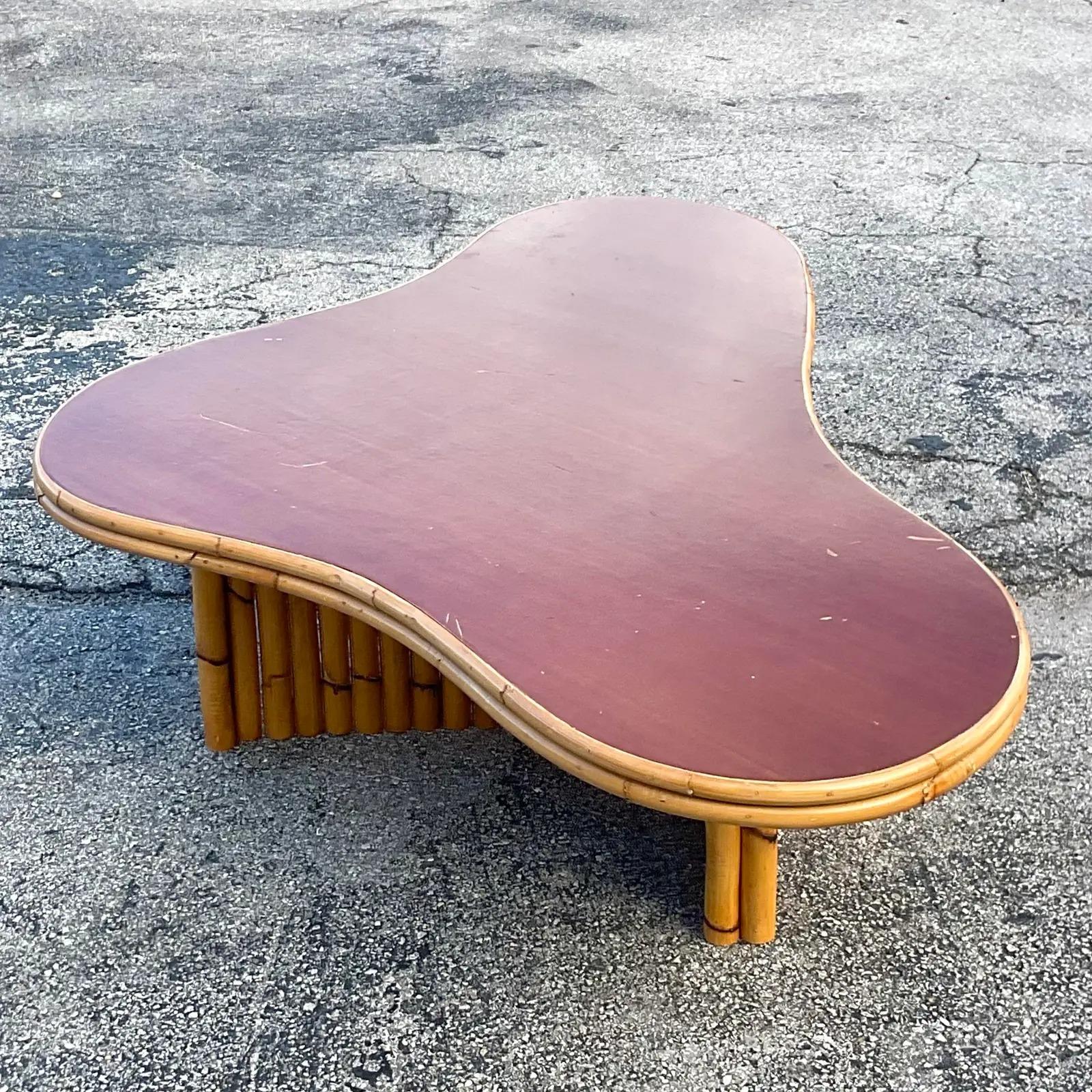 Mid-Century Modern Vintage MCM Amoeba Rattan Coffee Table After Frankl For Sale
